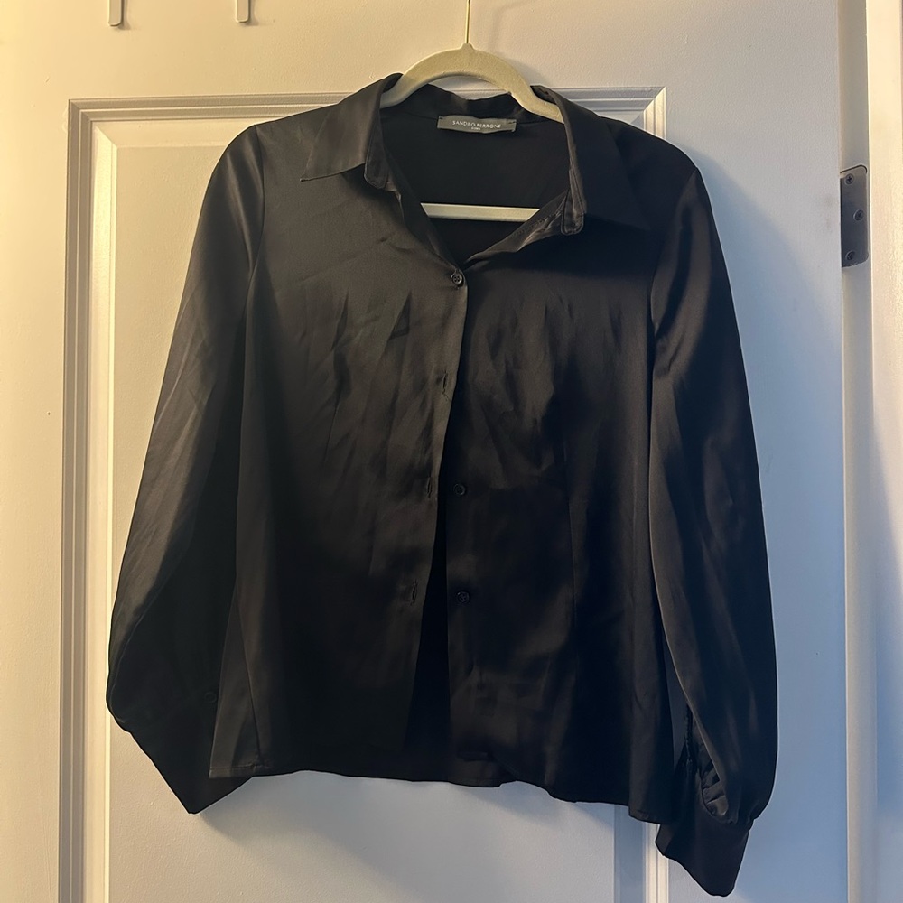 Designer Sandro Ferrone Black Button-Up Blouse